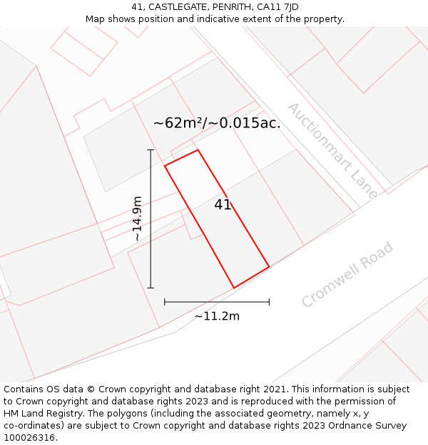 41, CASTLEGATE, PENRITH, CA11 7JD: Plot and title map