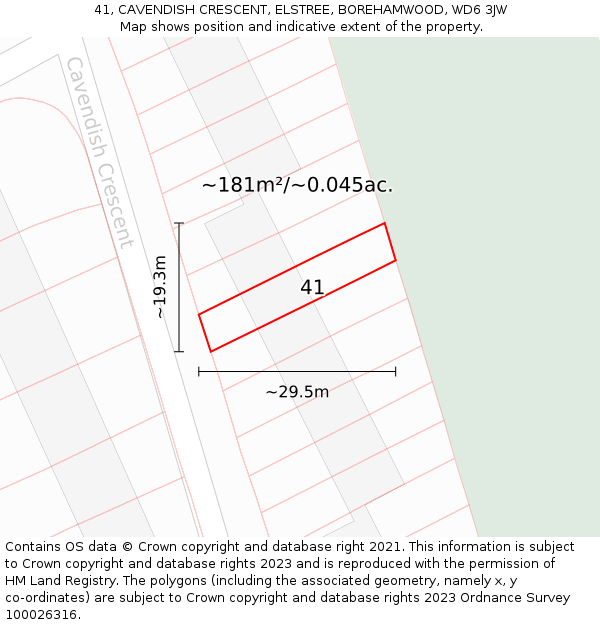 41, CAVENDISH CRESCENT, ELSTREE, BOREHAMWOOD, WD6 3JW: Plot and title map