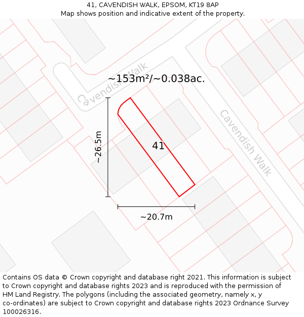 41, CAVENDISH WALK, EPSOM, KT19 8AP: Plot and title map