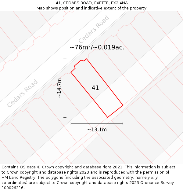 41, CEDARS ROAD, EXETER, EX2 4NA: Plot and title map