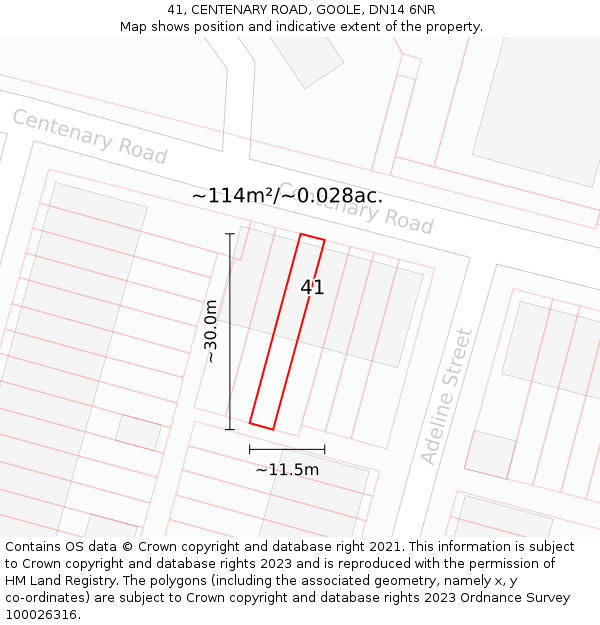 41, CENTENARY ROAD, GOOLE, DN14 6NR: Plot and title map