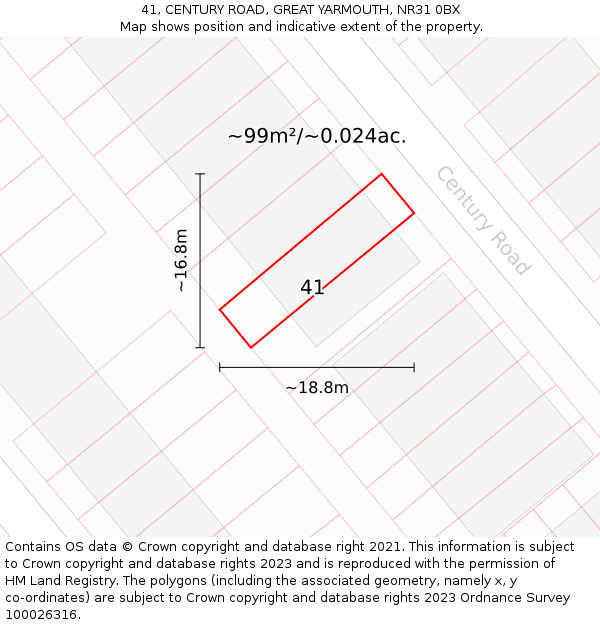 41, CENTURY ROAD, GREAT YARMOUTH, NR31 0BX: Plot and title map