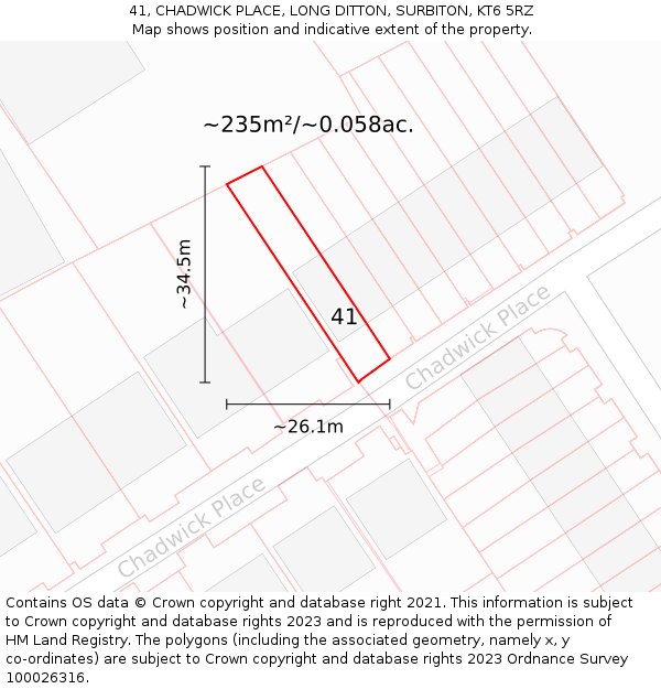 41, CHADWICK PLACE, LONG DITTON, SURBITON, KT6 5RZ: Plot and title map