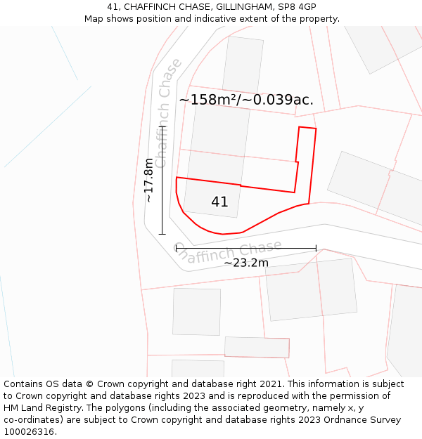 41, CHAFFINCH CHASE, GILLINGHAM, SP8 4GP: Plot and title map
