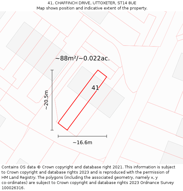 41, CHAFFINCH DRIVE, UTTOXETER, ST14 8UE: Plot and title map