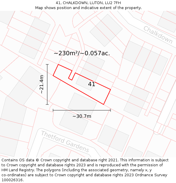 41, CHALKDOWN, LUTON, LU2 7FH: Plot and title map