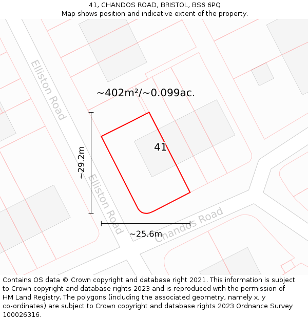 41, CHANDOS ROAD, BRISTOL, BS6 6PQ: Plot and title map