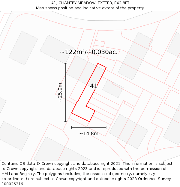 41, CHANTRY MEADOW, EXETER, EX2 8FT: Plot and title map