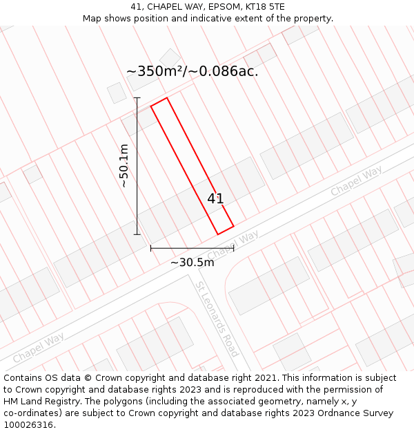 41, CHAPEL WAY, EPSOM, KT18 5TE: Plot and title map
