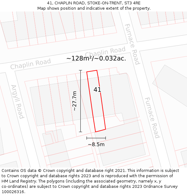41, CHAPLIN ROAD, STOKE-ON-TRENT, ST3 4RE: Plot and title map