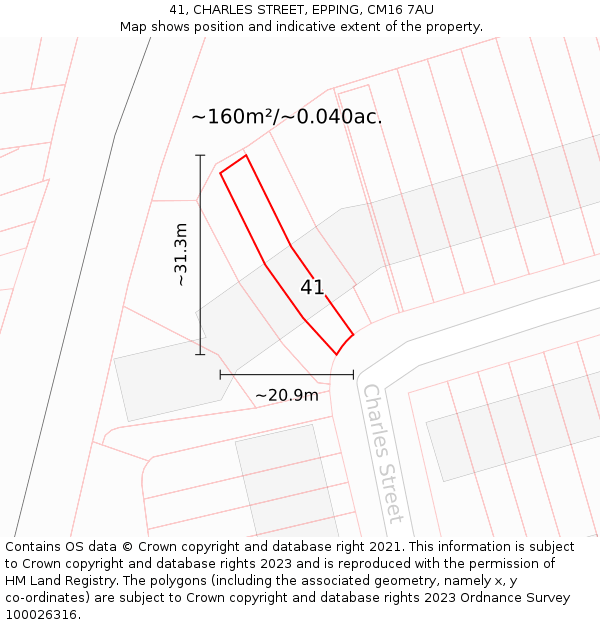 41, CHARLES STREET, EPPING, CM16 7AU: Plot and title map