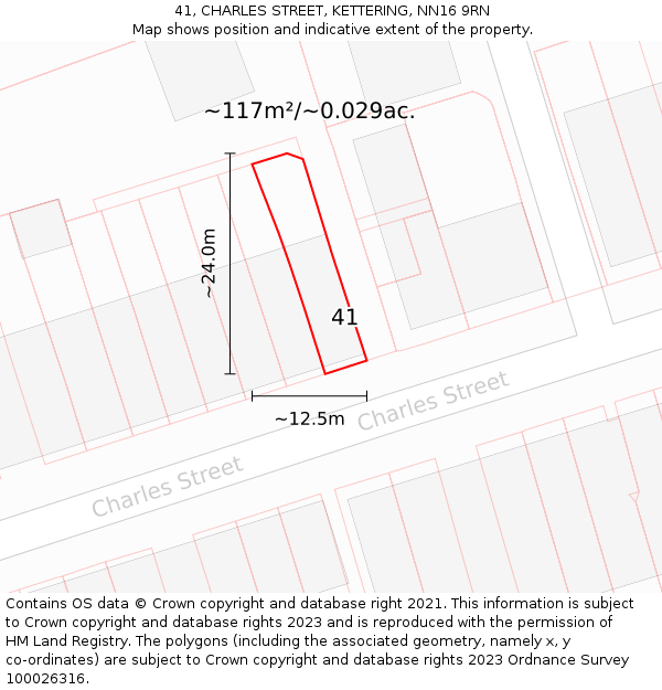 41, CHARLES STREET, KETTERING, NN16 9RN: Plot and title map