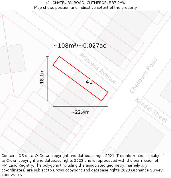 41, CHATBURN ROAD, CLITHEROE, BB7 2AW: Plot and title map