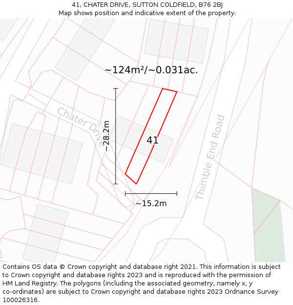 41, CHATER DRIVE, SUTTON COLDFIELD, B76 2BJ: Plot and title map
