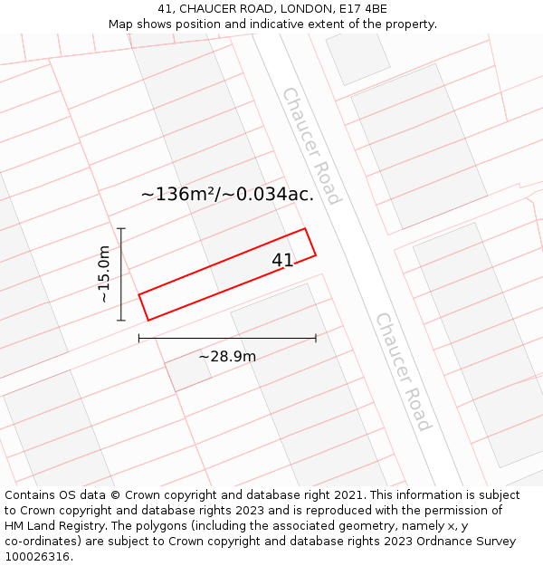 41, CHAUCER ROAD, LONDON, E17 4BE: Plot and title map