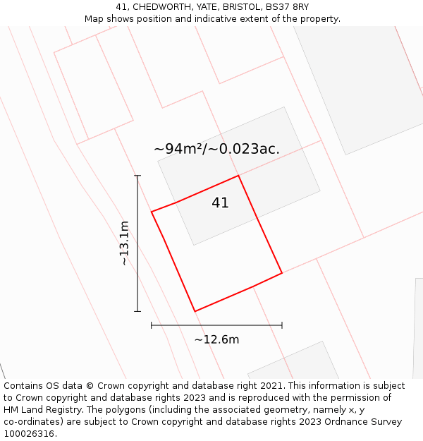 41, CHEDWORTH, YATE, BRISTOL, BS37 8RY: Plot and title map