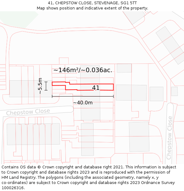 41, CHEPSTOW CLOSE, STEVENAGE, SG1 5TT: Plot and title map