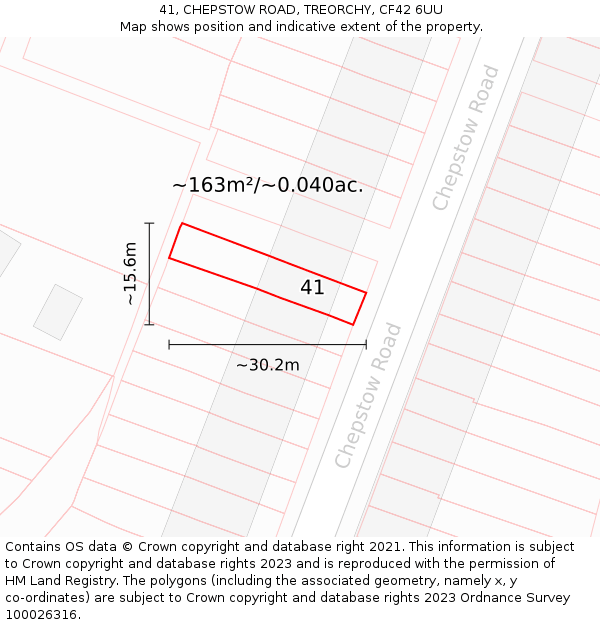 41, CHEPSTOW ROAD, TREORCHY, CF42 6UU: Plot and title map