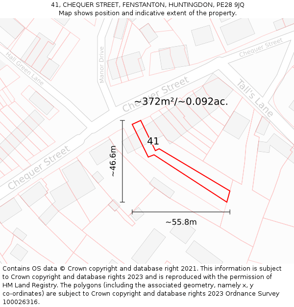 41, CHEQUER STREET, FENSTANTON, HUNTINGDON, PE28 9JQ: Plot and title map