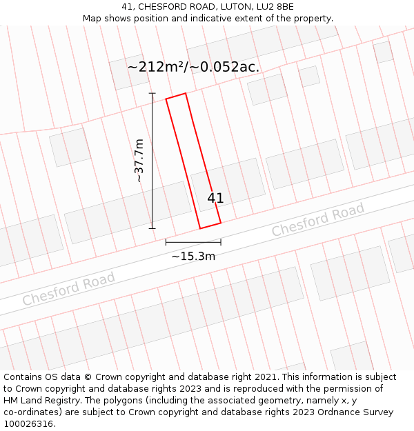 41, CHESFORD ROAD, LUTON, LU2 8BE: Plot and title map