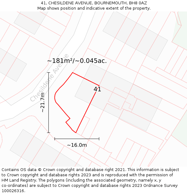 41, CHESILDENE AVENUE, BOURNEMOUTH, BH8 0AZ: Plot and title map