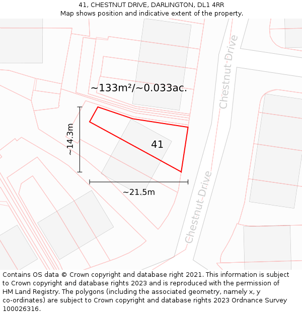 41, CHESTNUT DRIVE, DARLINGTON, DL1 4RR: Plot and title map
