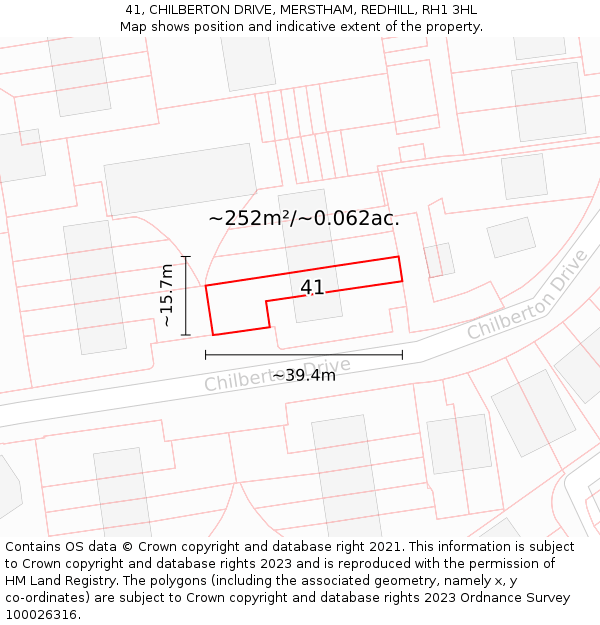 41, CHILBERTON DRIVE, MERSTHAM, REDHILL, RH1 3HL: Plot and title map