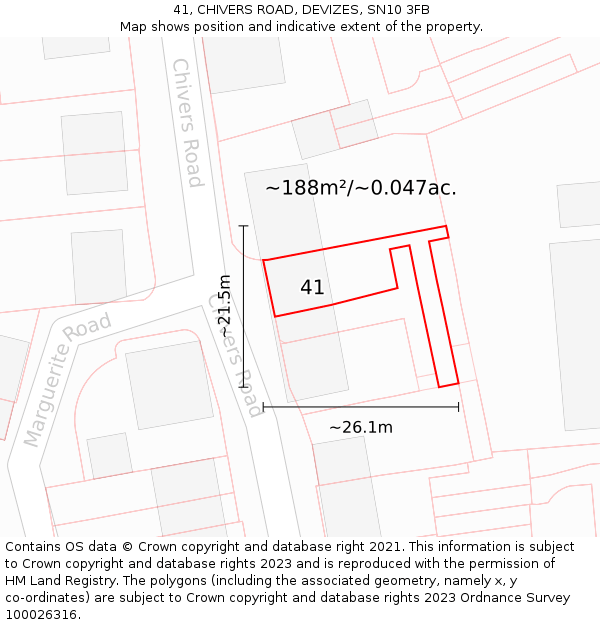 41, CHIVERS ROAD, DEVIZES, SN10 3FB: Plot and title map