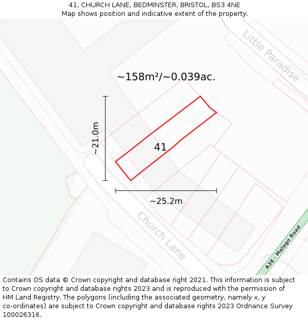 41, CHURCH LANE, BEDMINSTER, BRISTOL, BS3 4NE: Plot and title map