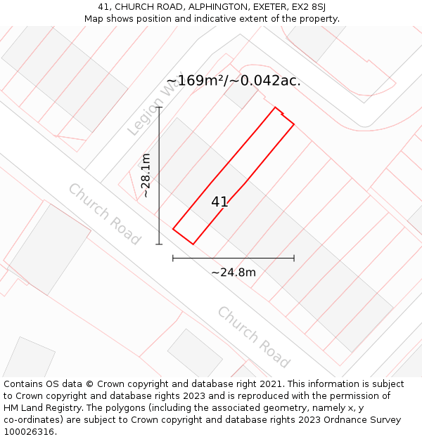 41, CHURCH ROAD, ALPHINGTON, EXETER, EX2 8SJ: Plot and title map