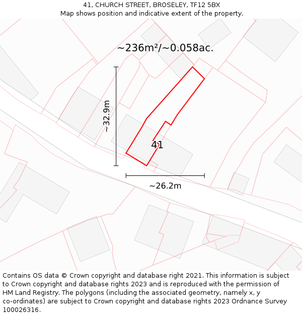 41, CHURCH STREET, BROSELEY, TF12 5BX: Plot and title map