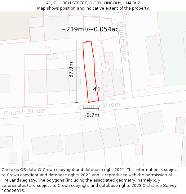 41, CHURCH STREET, DIGBY, LINCOLN, LN4 3LZ: Plot and title map