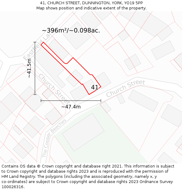 41, CHURCH STREET, DUNNINGTON, YORK, YO19 5PP: Plot and title map