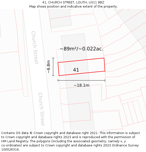 41, CHURCH STREET, LOUTH, LN11 9BZ: Plot and title map
