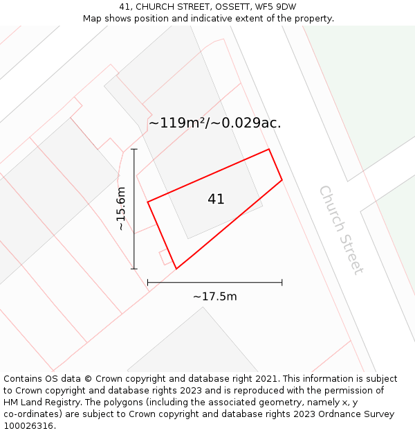 41, CHURCH STREET, OSSETT, WF5 9DW: Plot and title map