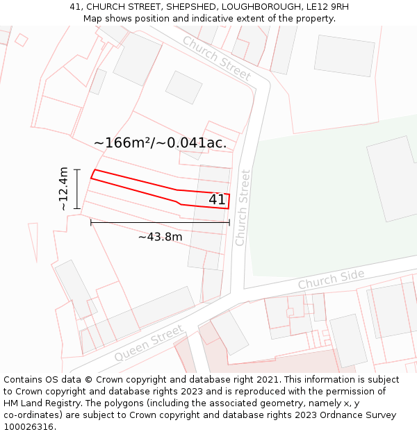 41, CHURCH STREET, SHEPSHED, LOUGHBOROUGH, LE12 9RH: Plot and title map