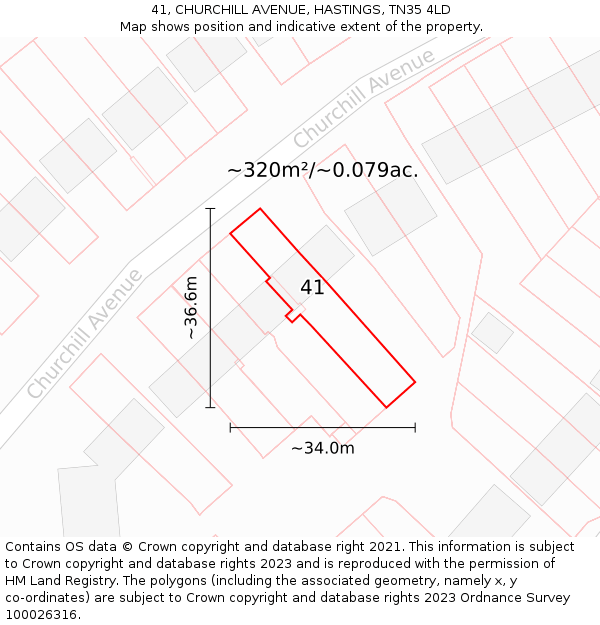 41, CHURCHILL AVENUE, HASTINGS, TN35 4LD: Plot and title map
