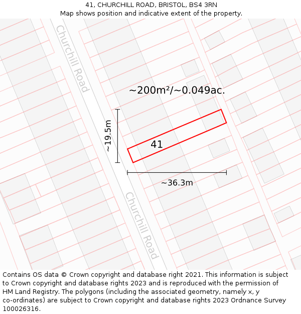 41, CHURCHILL ROAD, BRISTOL, BS4 3RN: Plot and title map
