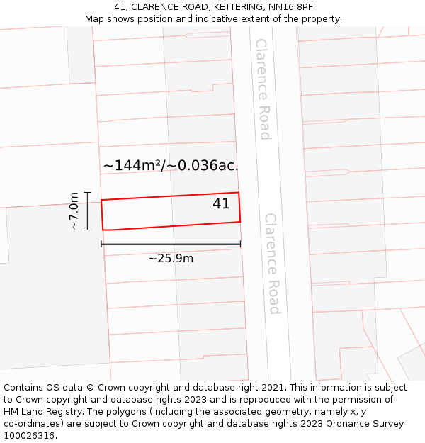 41, CLARENCE ROAD, KETTERING, NN16 8PF: Plot and title map