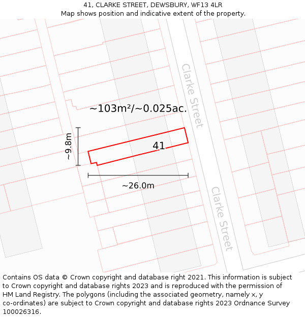 41, CLARKE STREET, DEWSBURY, WF13 4LR: Plot and title map