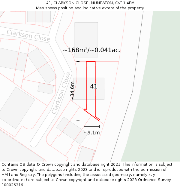 41, CLARKSON CLOSE, NUNEATON, CV11 4BA: Plot and title map
