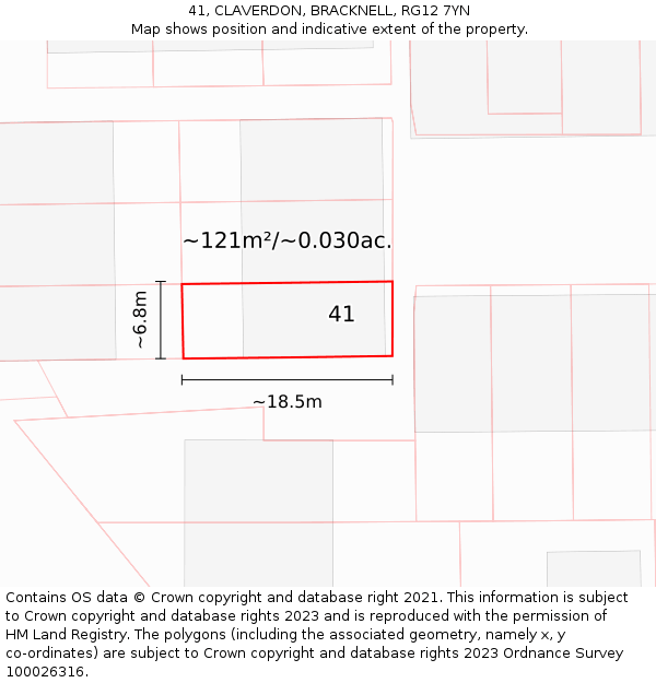 41, CLAVERDON, BRACKNELL, RG12 7YN: Plot and title map