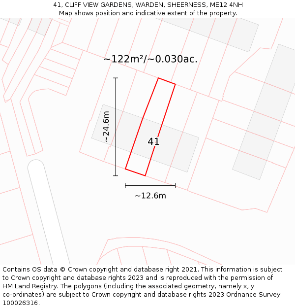 41, CLIFF VIEW GARDENS, WARDEN, SHEERNESS, ME12 4NH: Plot and title map