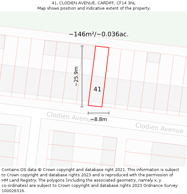 41, CLODIEN AVENUE, CARDIFF, CF14 3NL: Plot and title map
