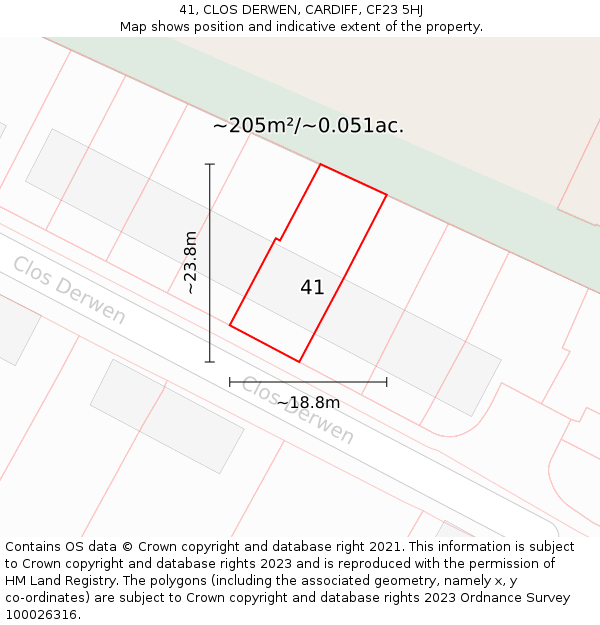41, CLOS DERWEN, CARDIFF, CF23 5HJ: Plot and title map