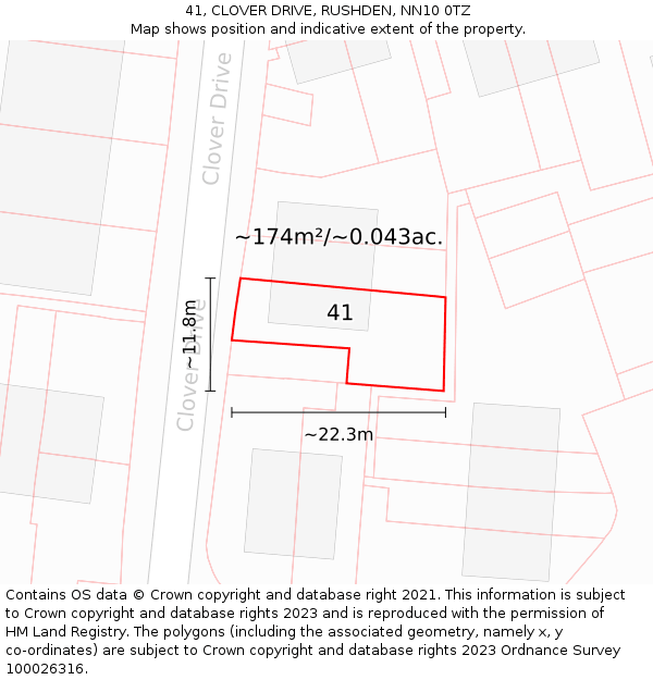 41, CLOVER DRIVE, RUSHDEN, NN10 0TZ: Plot and title map