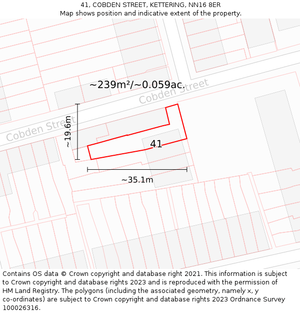 41, COBDEN STREET, KETTERING, NN16 8ER: Plot and title map