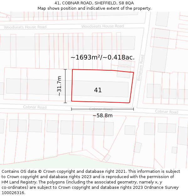 41, COBNAR ROAD, SHEFFIELD, S8 8QA: Plot and title map