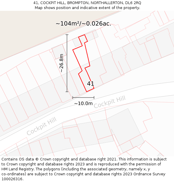 41, COCKPIT HILL, BROMPTON, NORTHALLERTON, DL6 2RQ: Plot and title map
