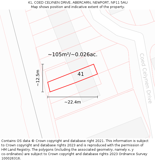 41, COED CELYNEN DRIVE, ABERCARN, NEWPORT, NP11 5AU: Plot and title map